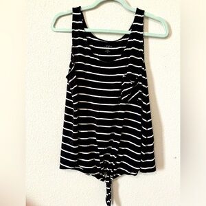 LOFT Black White Striped Sleeveless Tie Front Tank Top With Front Pocket Size L